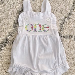 Embroidered baby girl first birthday romper